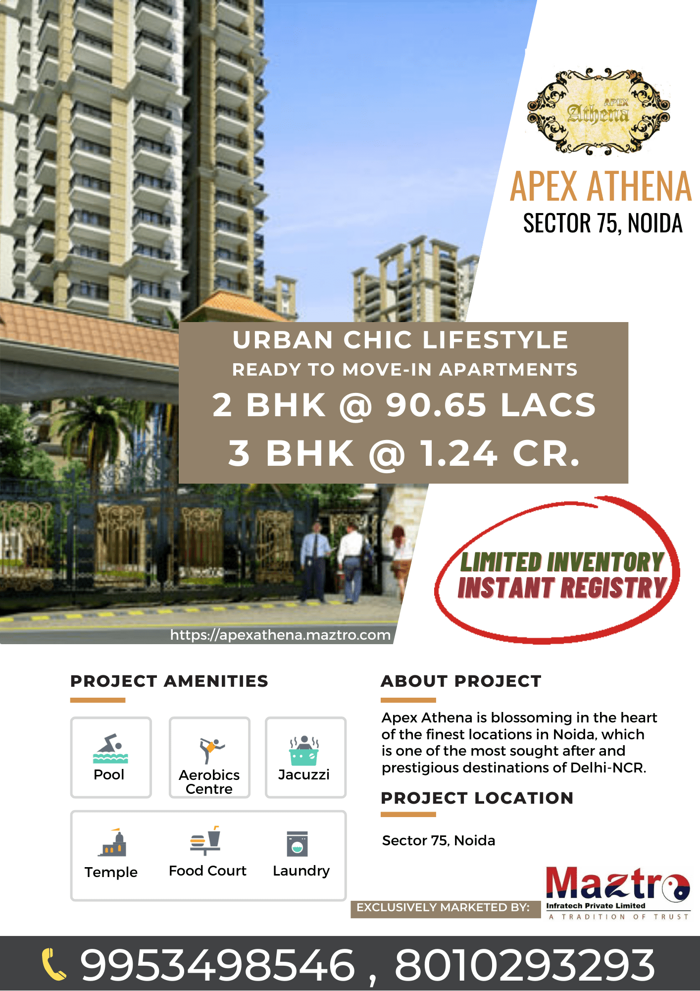 2 BHK Flat for sale in only Rs. 90.65 Lacs at Apex Athena Sector 75 Noida | Best Deal Guaranteed by Maztro Infratech