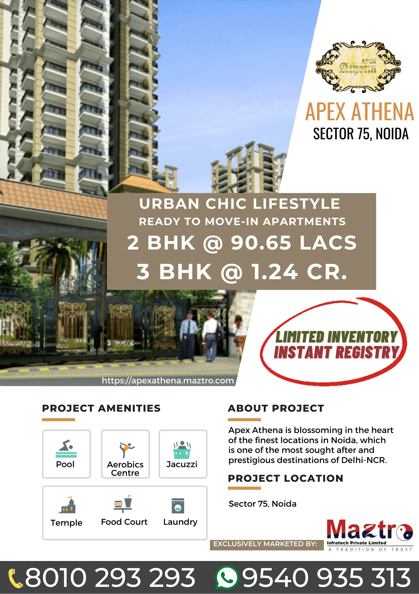 3 BHK Flat for sale in only Rs. 1.24 Cr. in Apex Athena Sector 75 Noida | Best Deal Guaranteed by Maztro Infratech