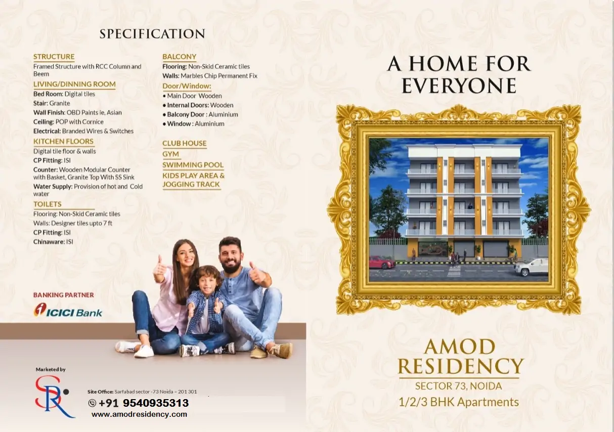 1400 Sq. Ft. 37 Lacs, 3 BHK Apartment in Amod Residency Noida